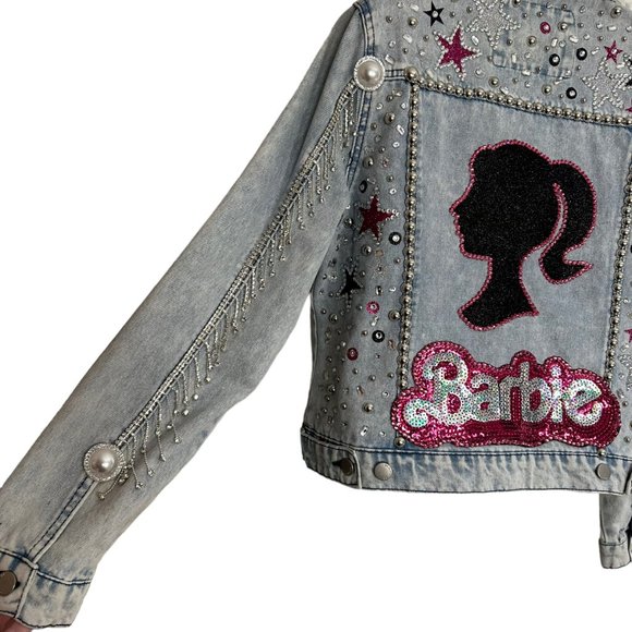 (H-218) Barbie Theme Denim Jacket Size L - Picture 5 of 10